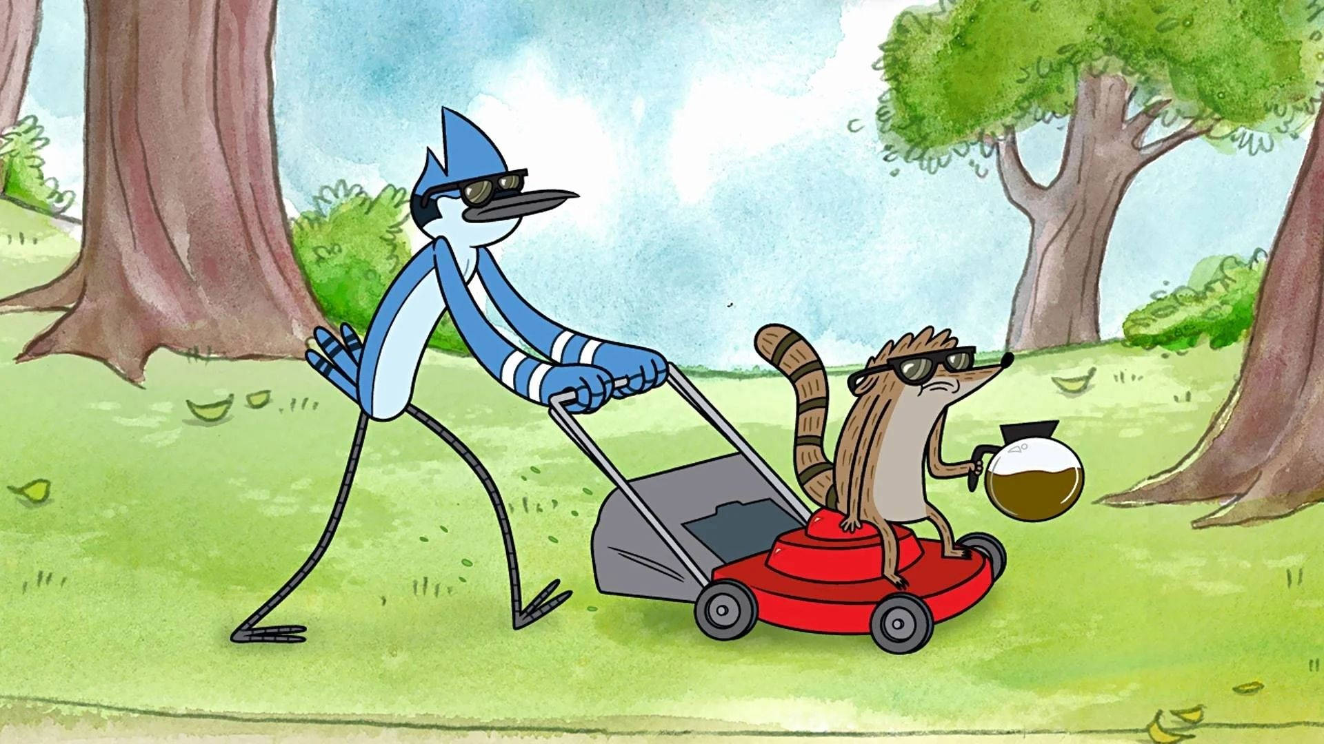 Regular Show, blue jay, raccoon, Full HD Desktop Wallpaper