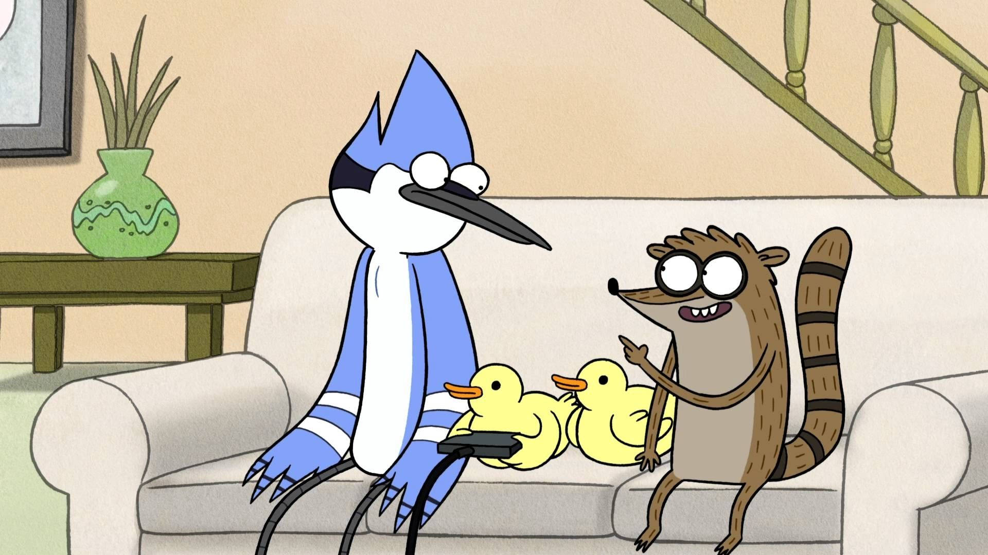 Regular Show, blue jay, raccoon, Full HD Desktop Wallpaper
