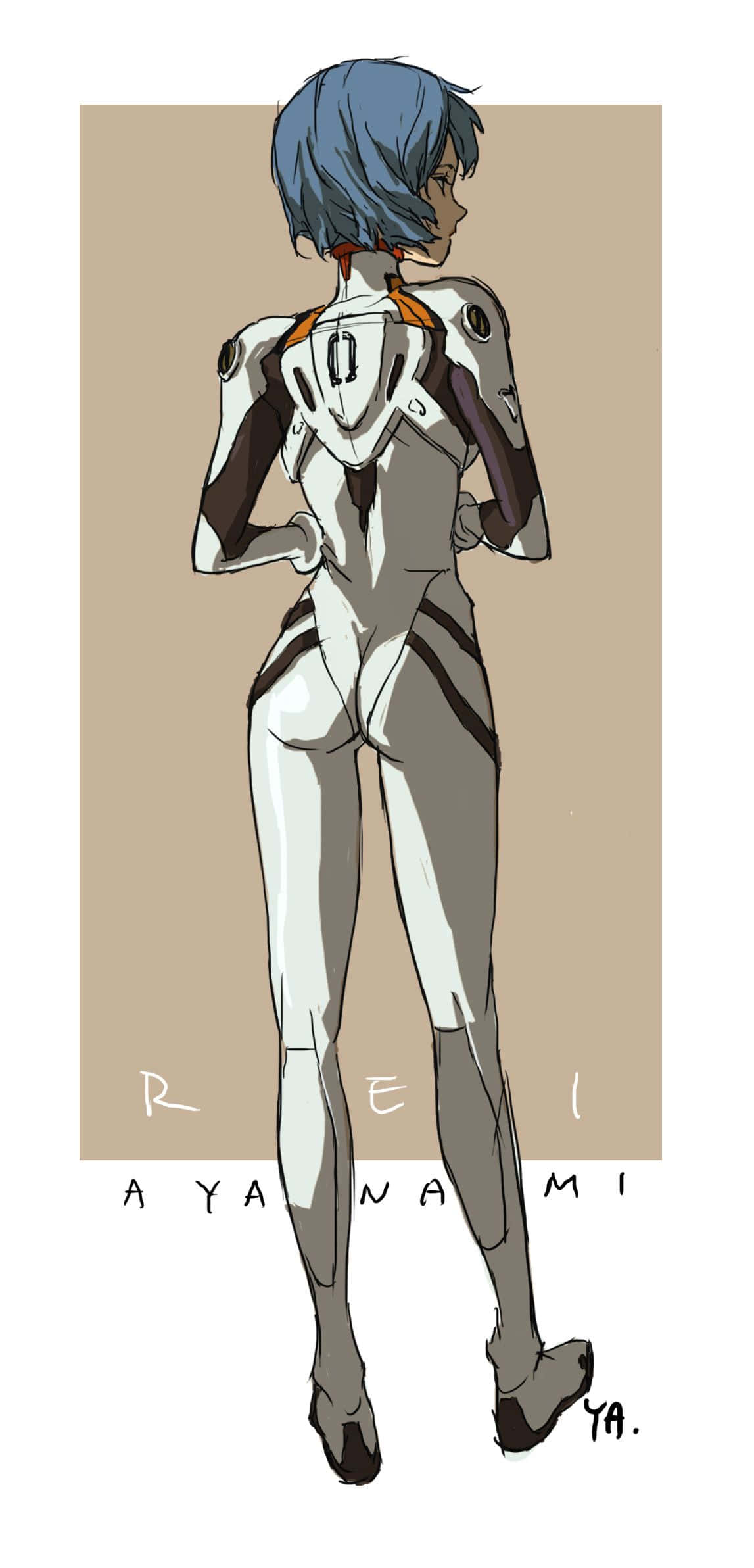 Rei Ayanami, white and black plugsuit, beige background, Full HD Phone Wallpaper