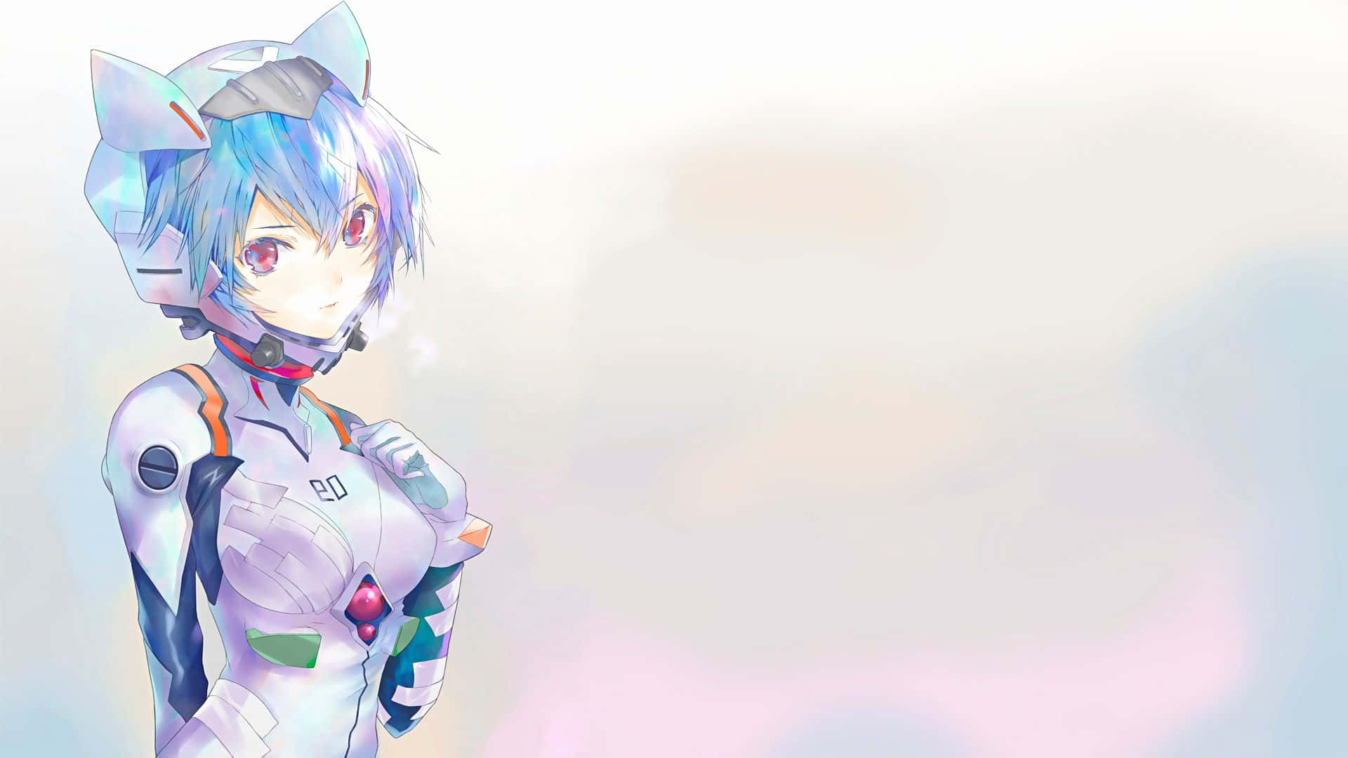 Rei Ayanami, blue hair, cat ears, Full HD Desktop Wallpaper