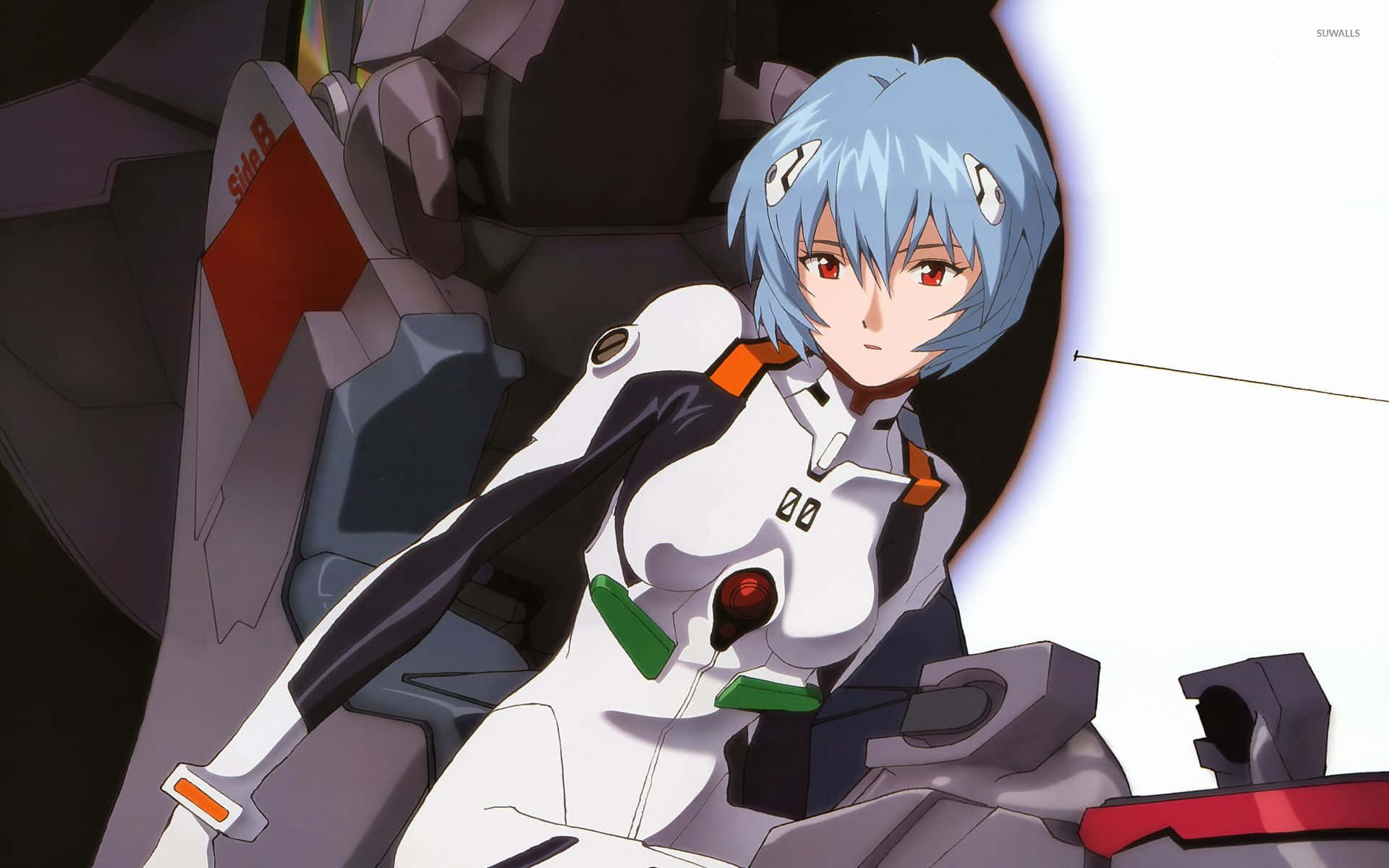 Rei Ayanami, blue-haired anime girl, white and black plug suit, Full HD Desktop Wallpaper