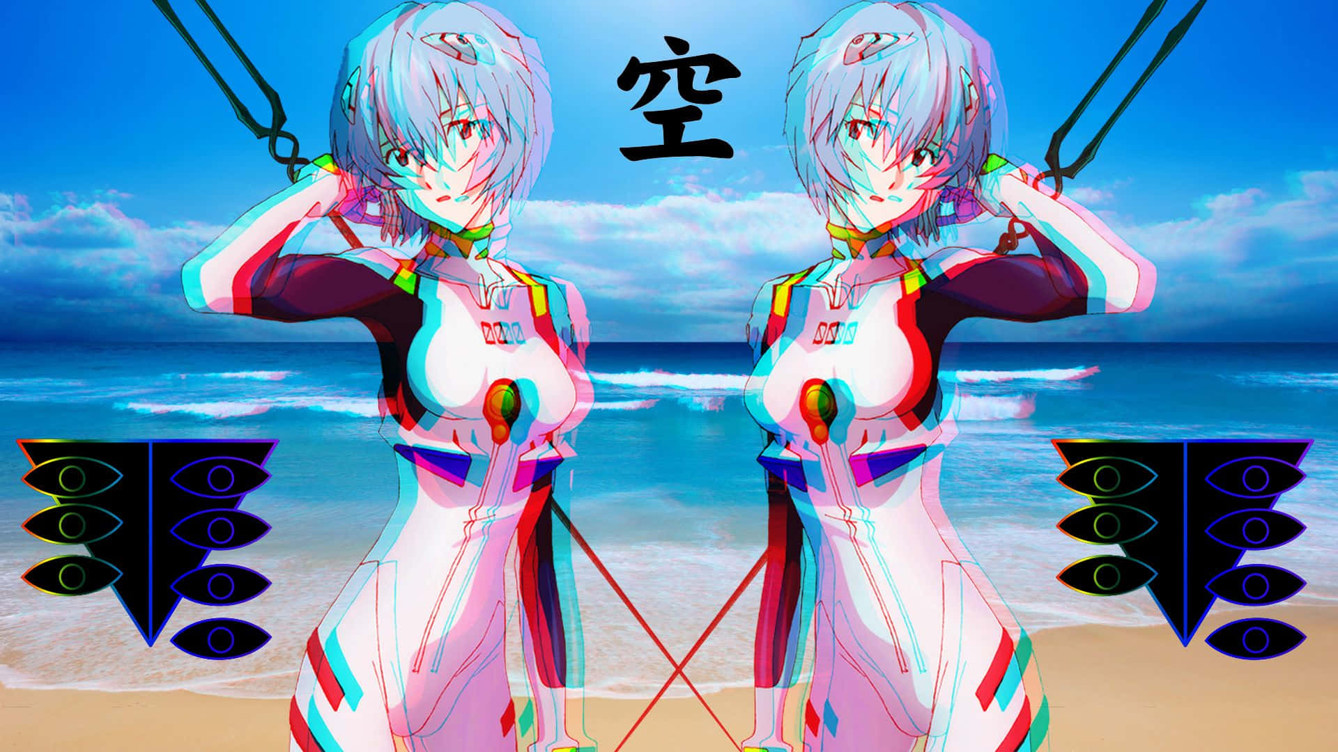 Rei Ayanami, vaporwave, anime, Full HD Desktop Wallpaper