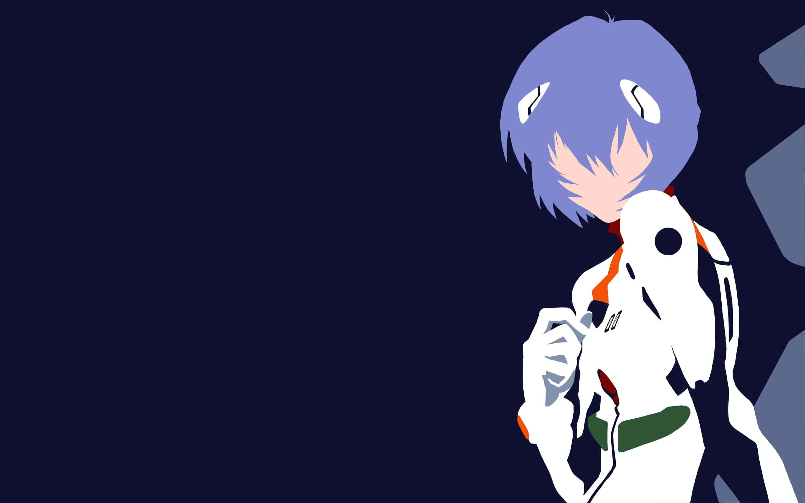Rei Ayanami, purple hair, white suit, 2K Desktop Wallpaper