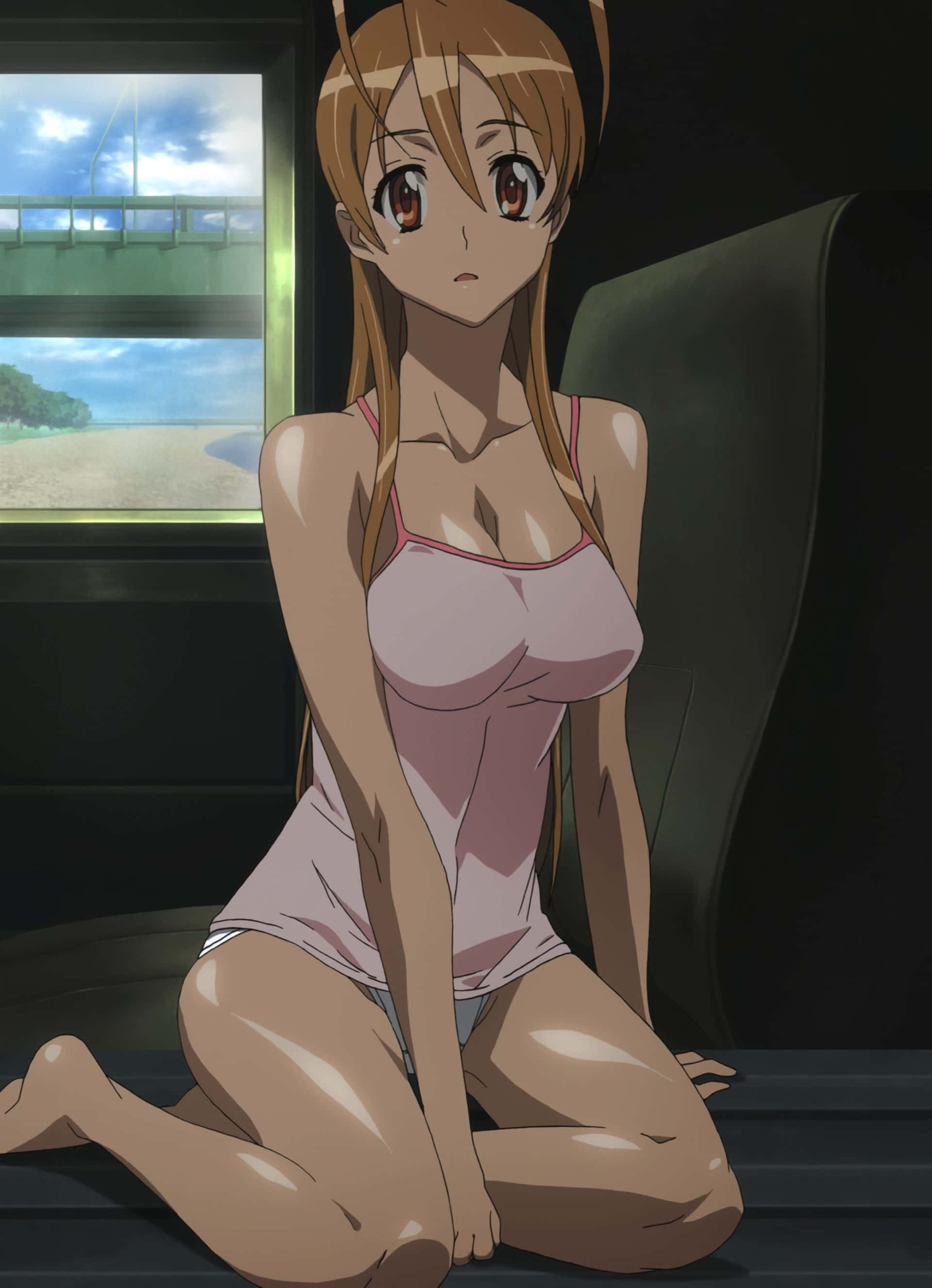 Rei Miyamoto, long brown hair, dim vehicle, 2K Phone Wallpaper