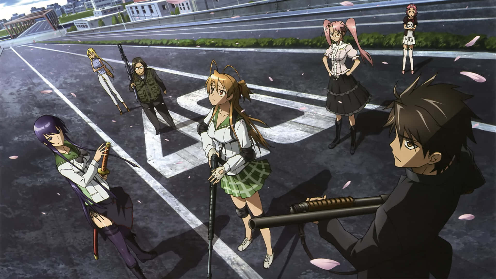 Rei Miyamoto, fighting stance, rain-slicked highway, Full HD Desktop Wallpaper