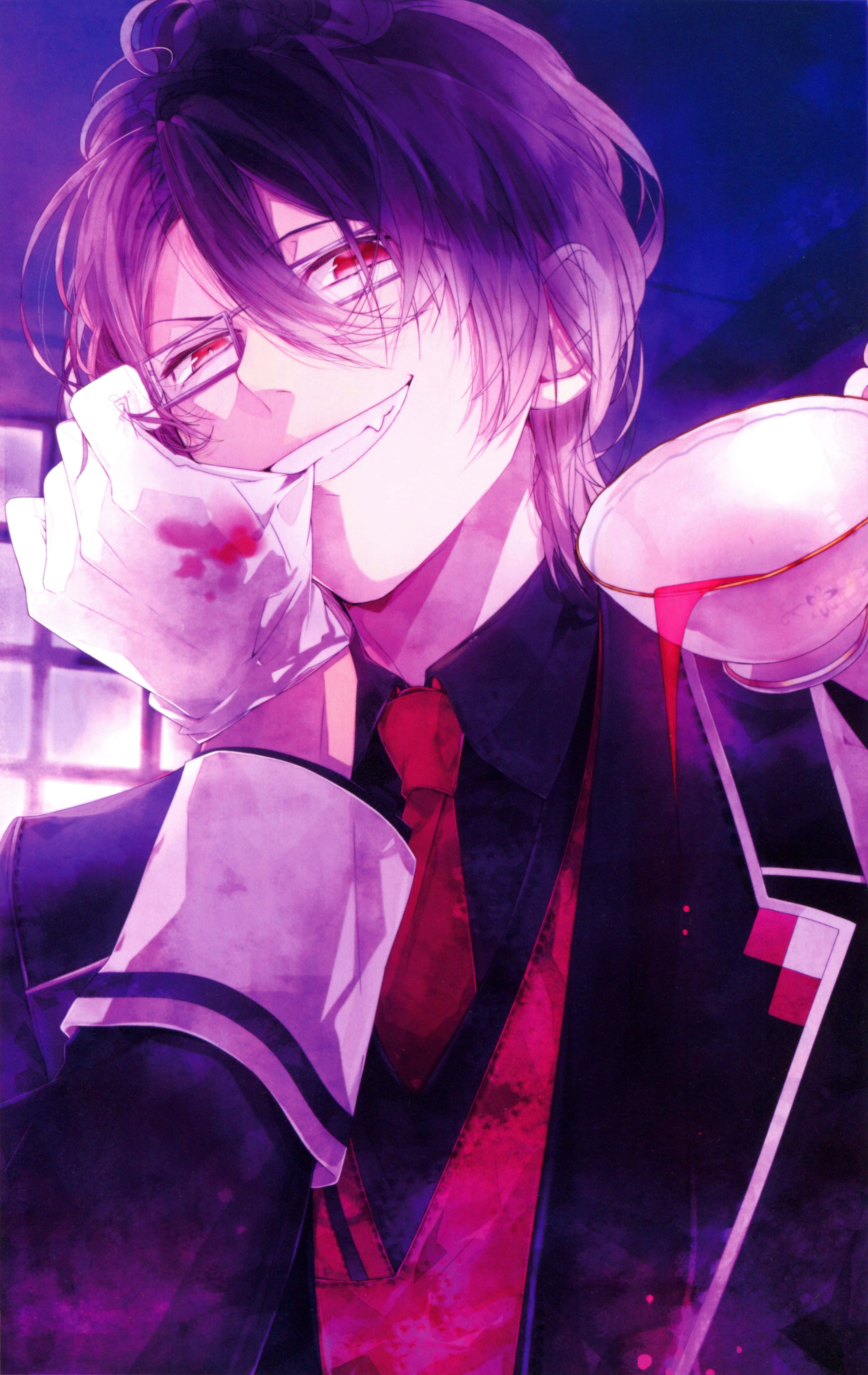 Reiji Sakamaki, purple hair, red eyes, 5K Phone Wallpaper