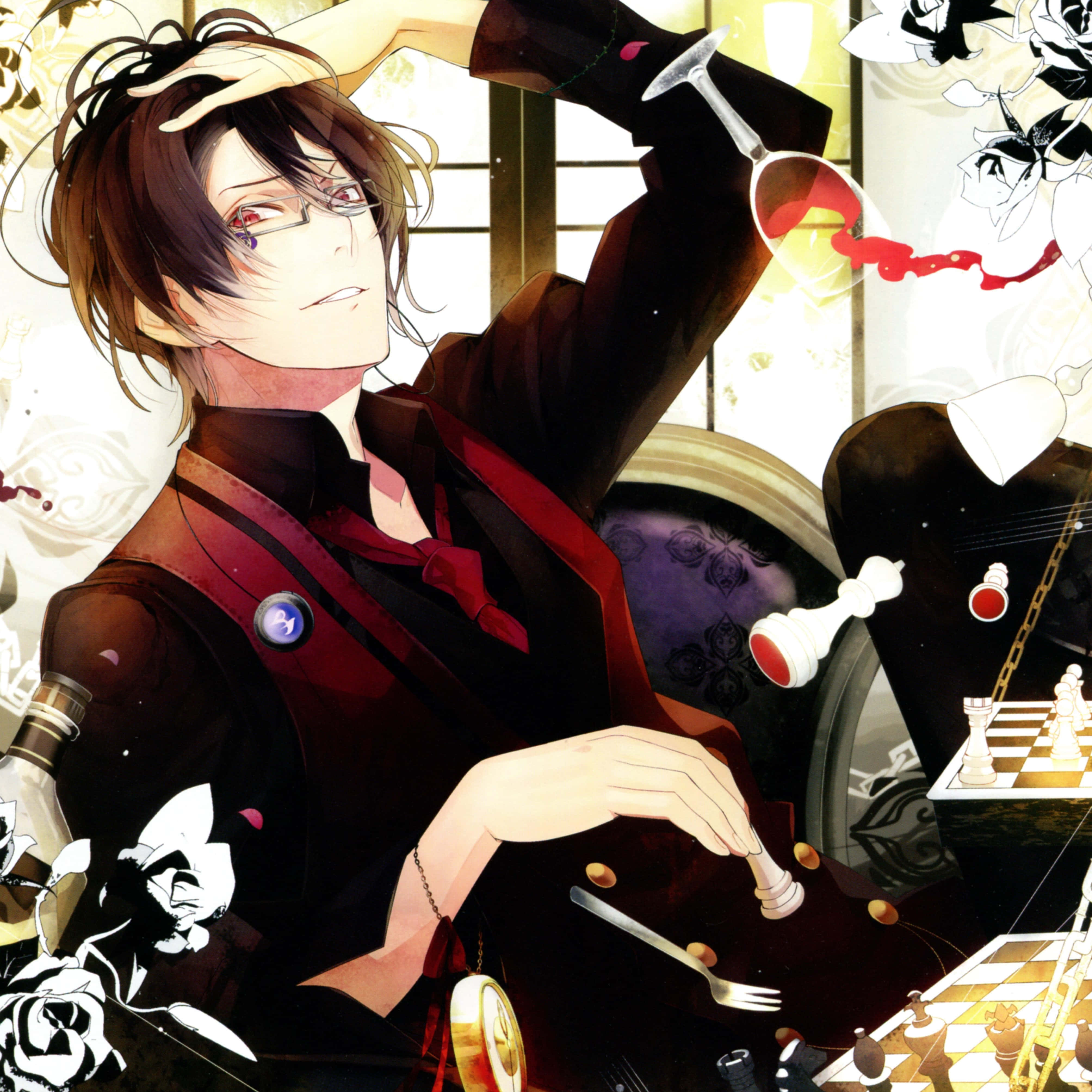 Reiji Sakamaki, red suit, chess pieces, 4K Desktop Wallpaper