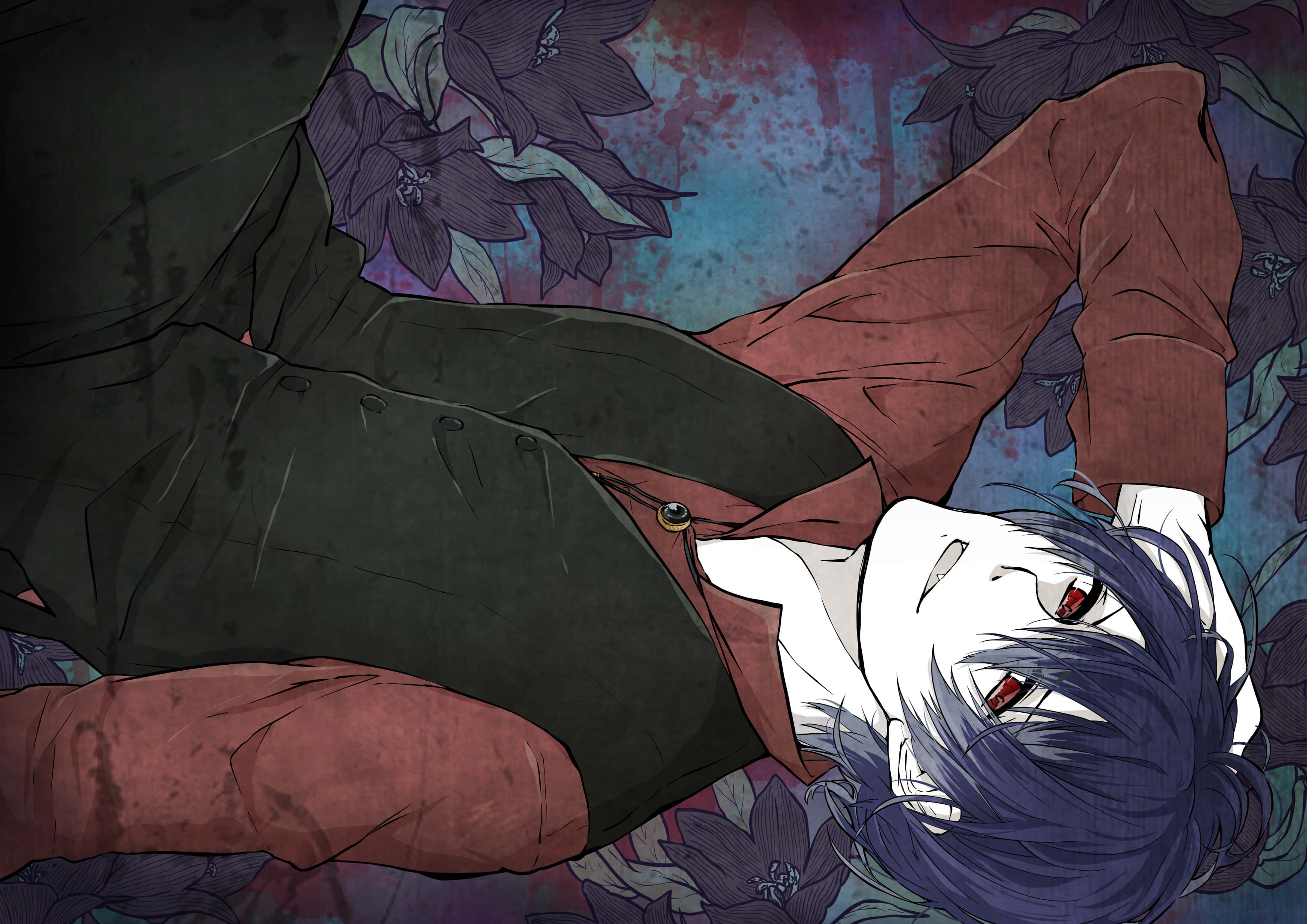 Reiji Sakamaki, blue-haired, red eyes, 2K Desktop Wallpaper