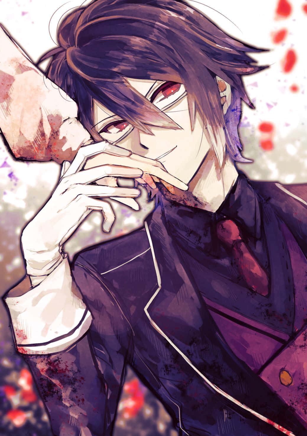 Reiji Sakamaki, red eyes, dark-haired anime male, HD Phone Wallpaper