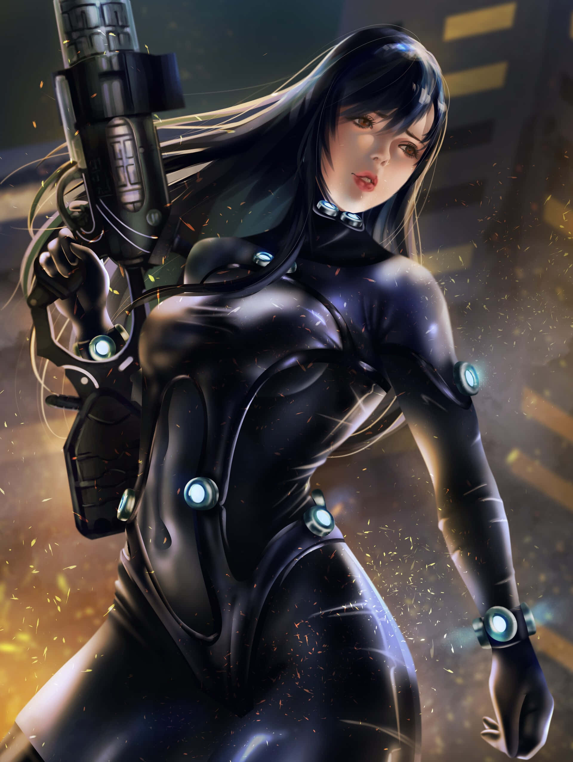 Reika Shimohira, cyberpunk anime woman, long black hair, Full HD Phone Wallpaper