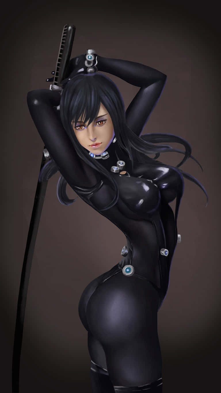 Reika Shimohira, anime-style female warrior, glossy black bodysuit, HD Phone Wallpaper