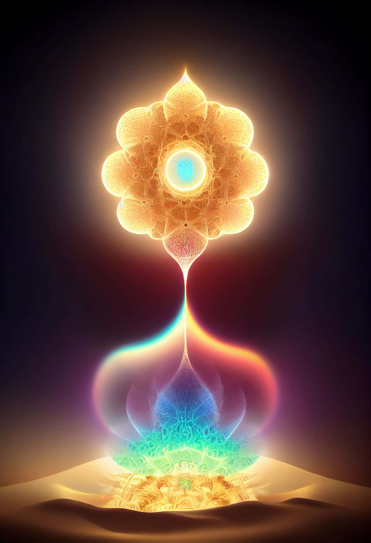 Reiki, golden lotus, glowing blue core, HD Phone Wallpaper