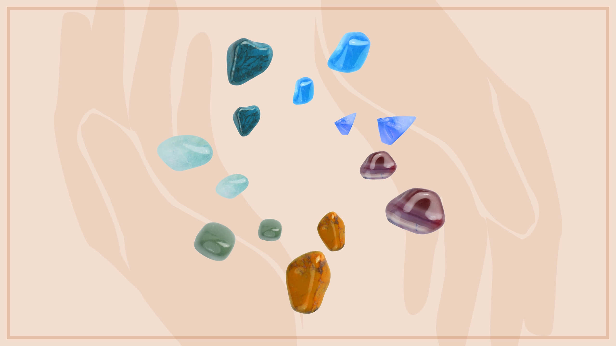 Reiki, hands, gemstones, 2K Desktop Wallpaper
