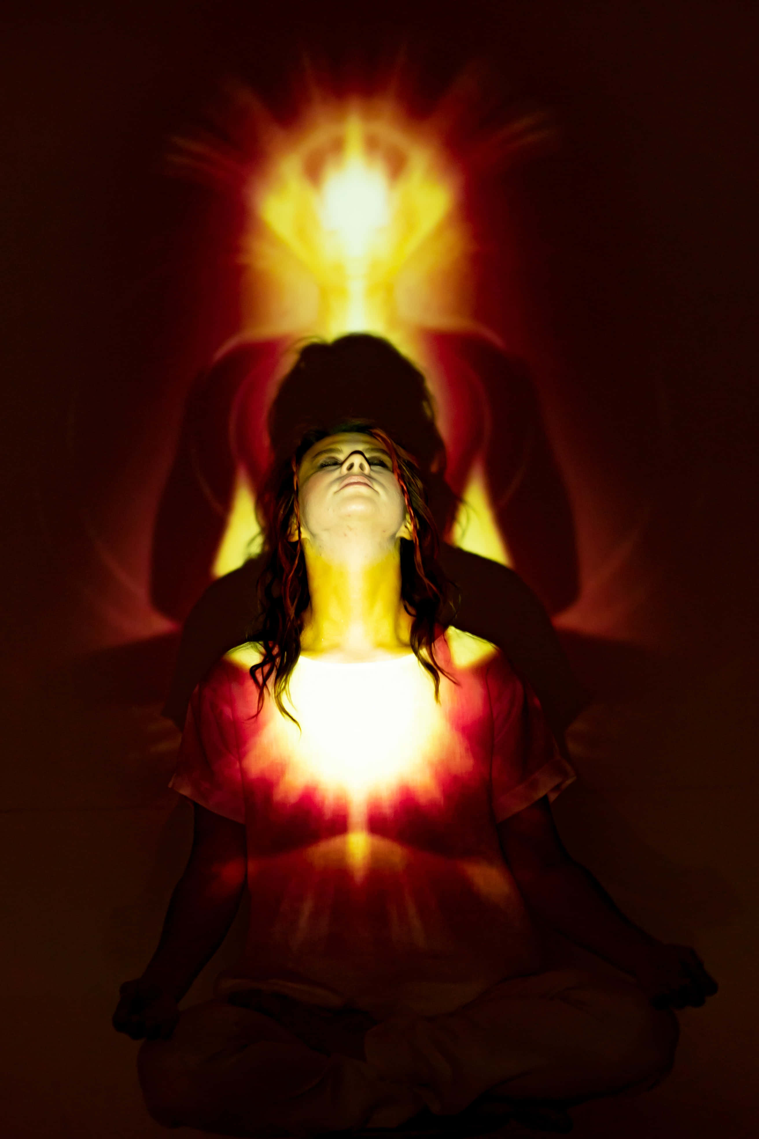 Reiki, lotus pose, radiant golden light, 4K Phone Wallpaper