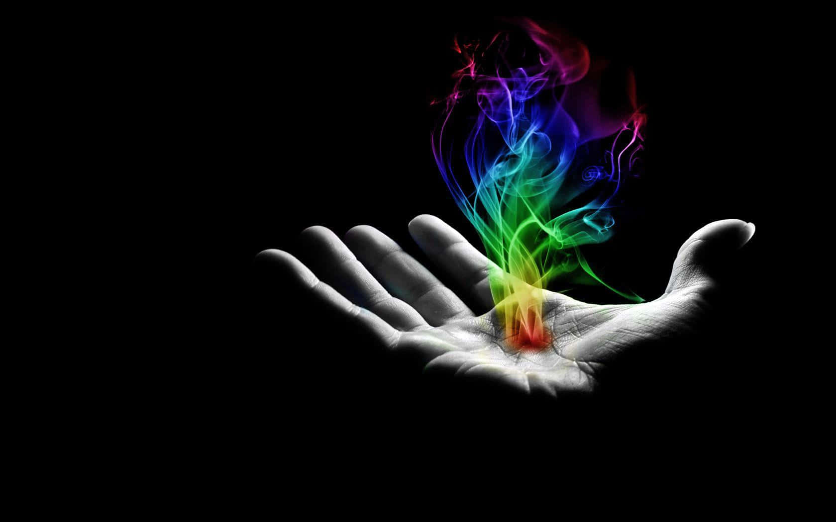 Reiki, rainbow-colored smoke, stark black background, HD Desktop Wallpaper