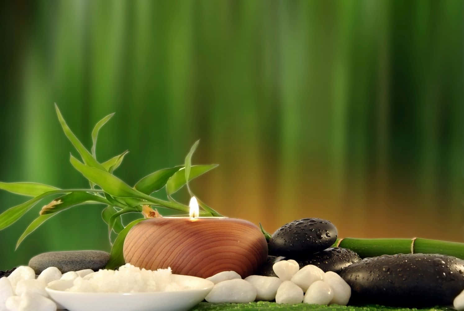 Reiki, spa scene, lit wooden candle, HD Desktop Wallpaper