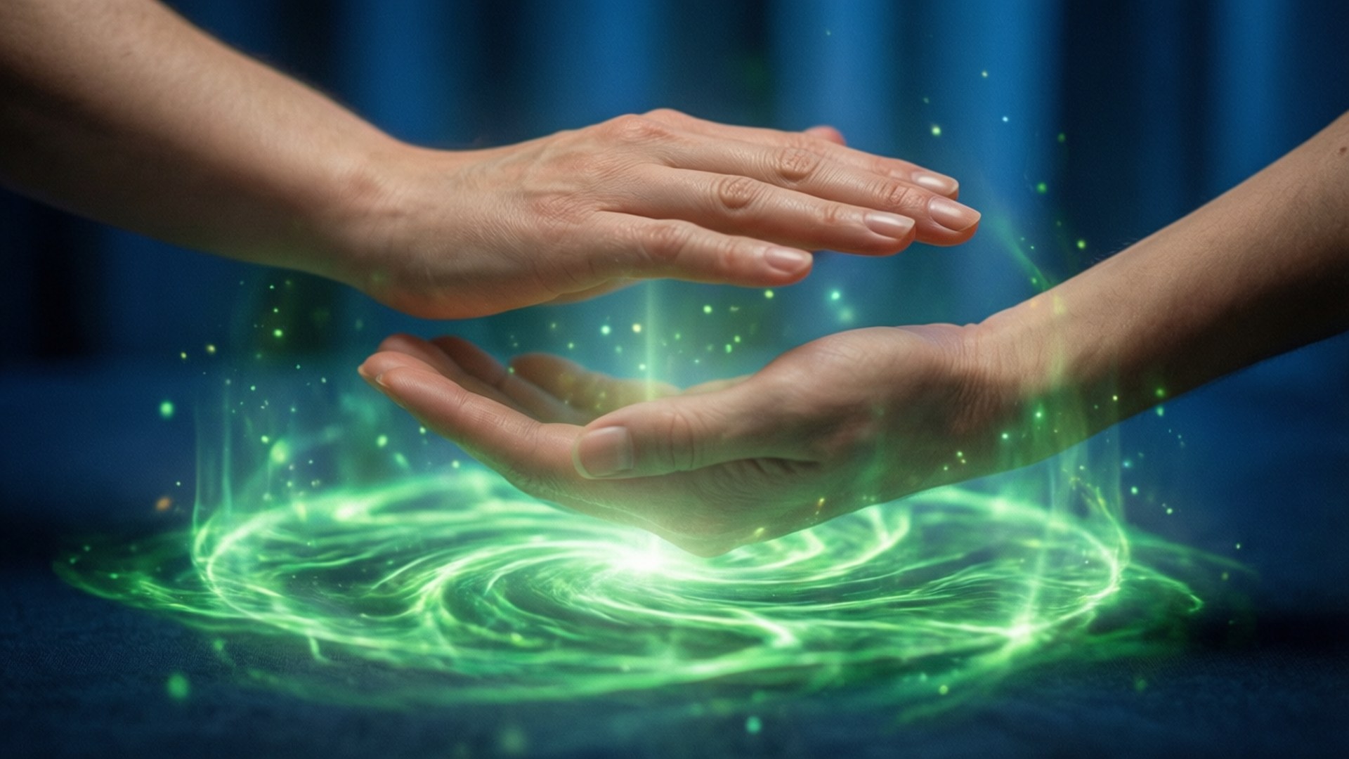 Healing Hands Energy, green energy vortex, glowing particles, Full HD Desktop Wallpaper