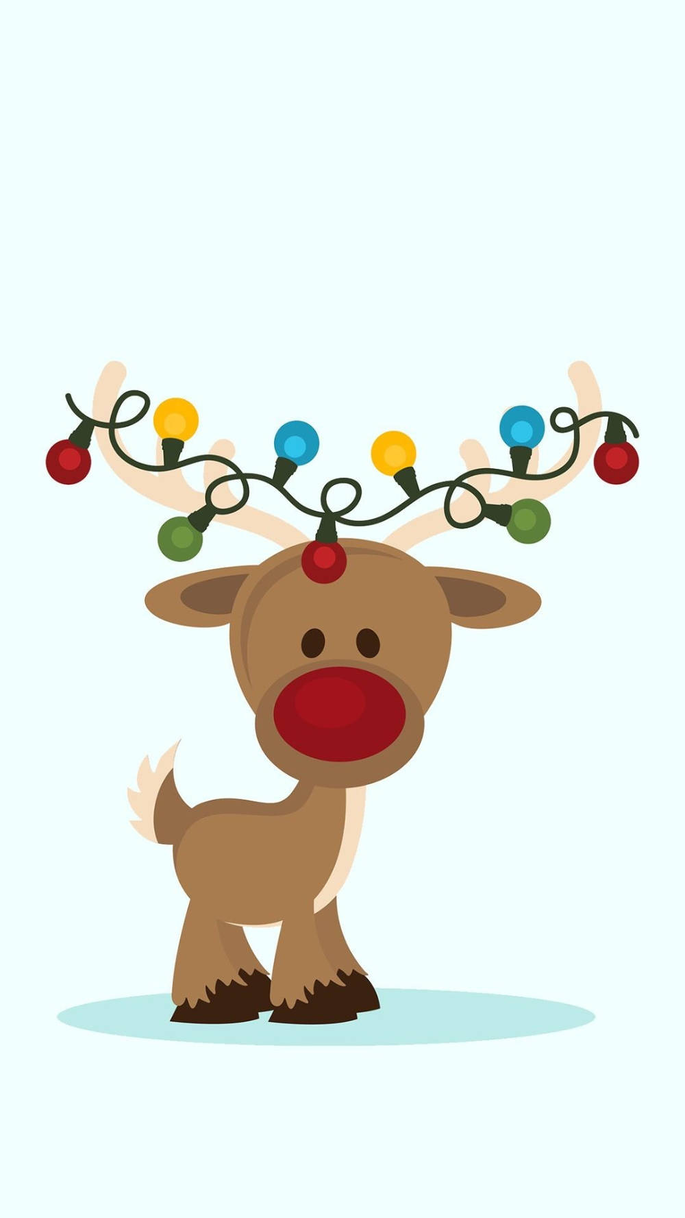 Cute Cartoon Reindeer, red nose, colorful lights, HD Phone Wallpaper