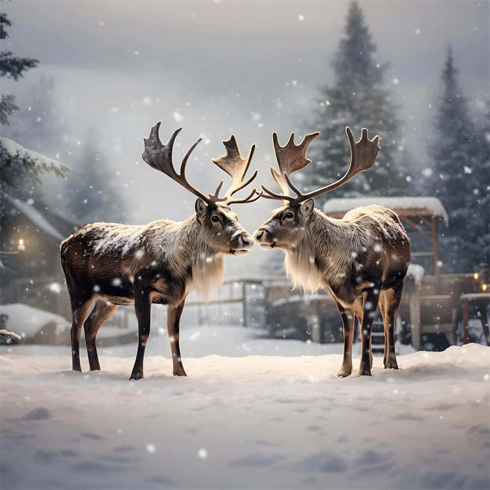 reindeer, snowy winter forest, snowflakes, SD Desktop Wallpaper