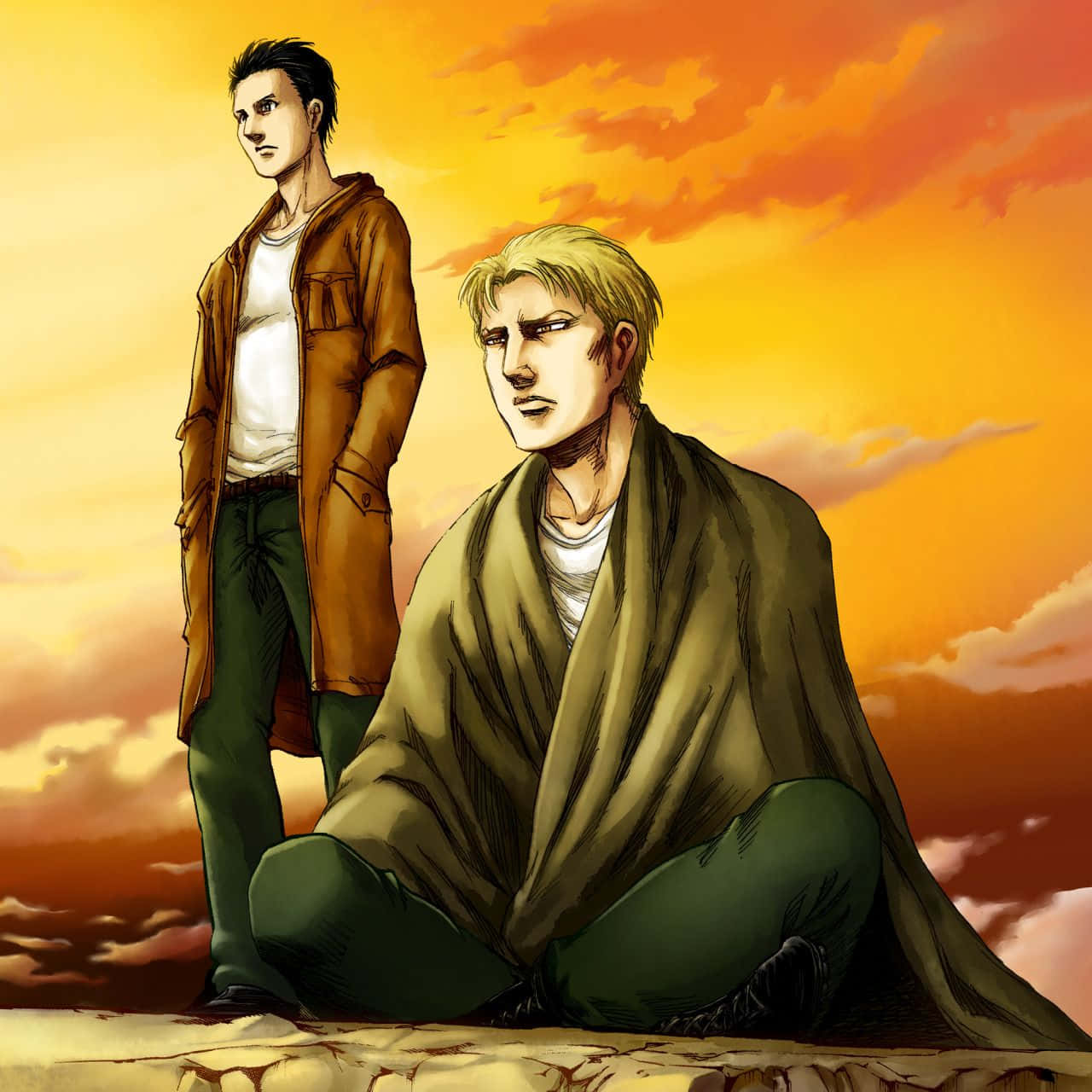 Reiner Braun, 104th Trainees Squad, fiery sunset sky, HD Desktop Wallpaper
