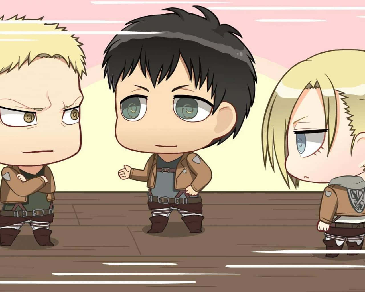 Reiner Braun, chibi anime characters, military uniforms, HD Desktop Wallpaper