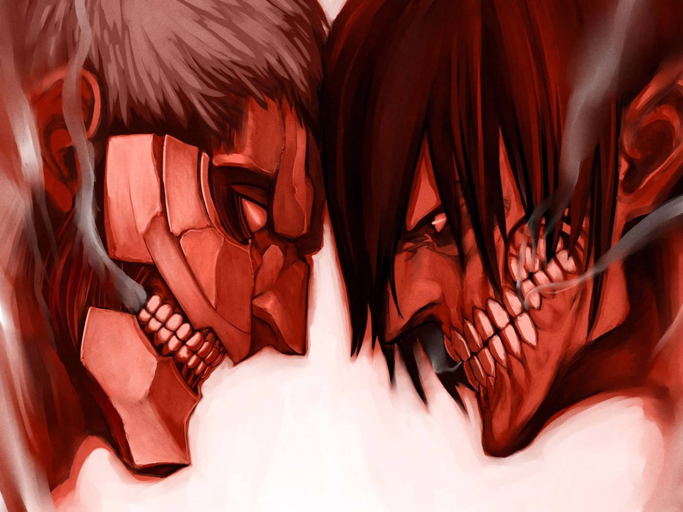 attack on titan, anime titans, red-lit confrontation, HD Desktop Wallpaper
