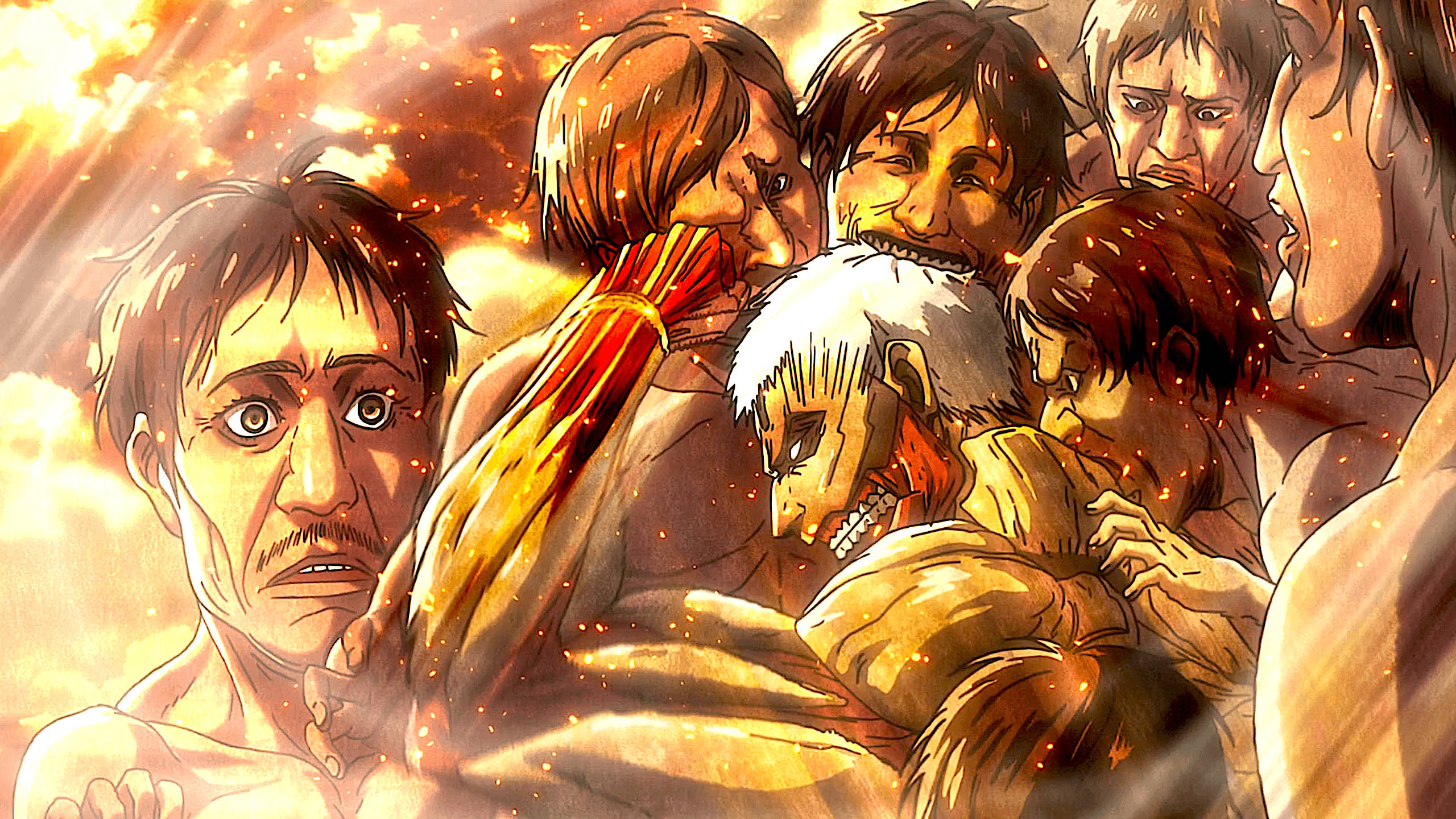 Reiner, anime, fiery golden background, 2K Desktop Wallpaper