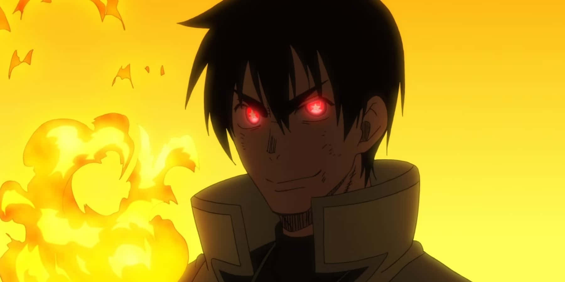 Rekka Hoshimiya, glowing red eyes, black hair, HD Desktop Wallpaper