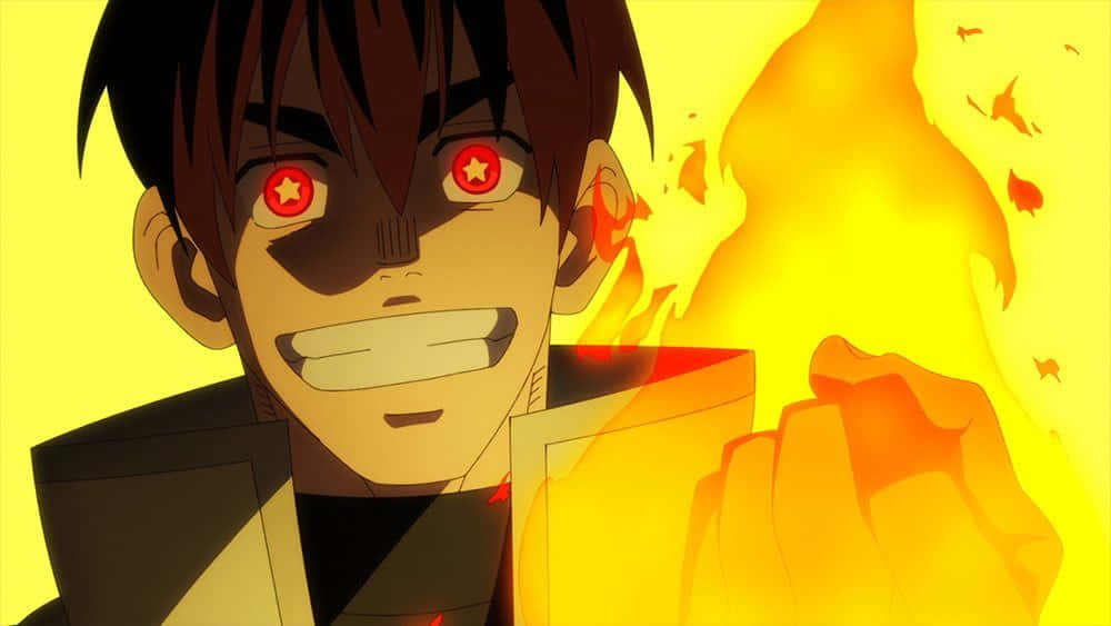 Rekka Hoshimiya, star-eyed grin, fiery power, SD Desktop Wallpaper
