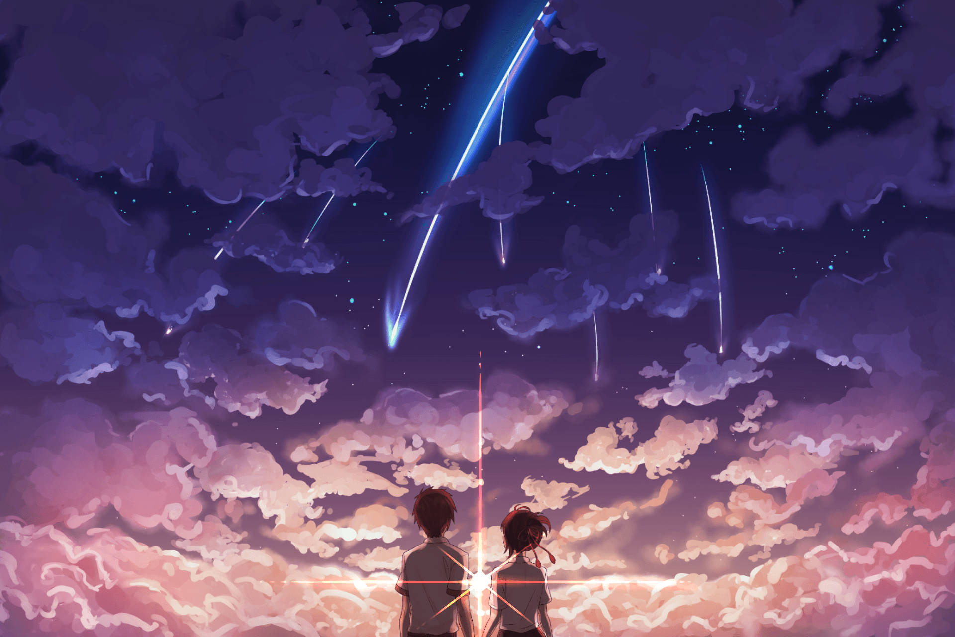 Long Distance Relationship, shooting star, twilight sky, Full HD Desktop Wallpaper