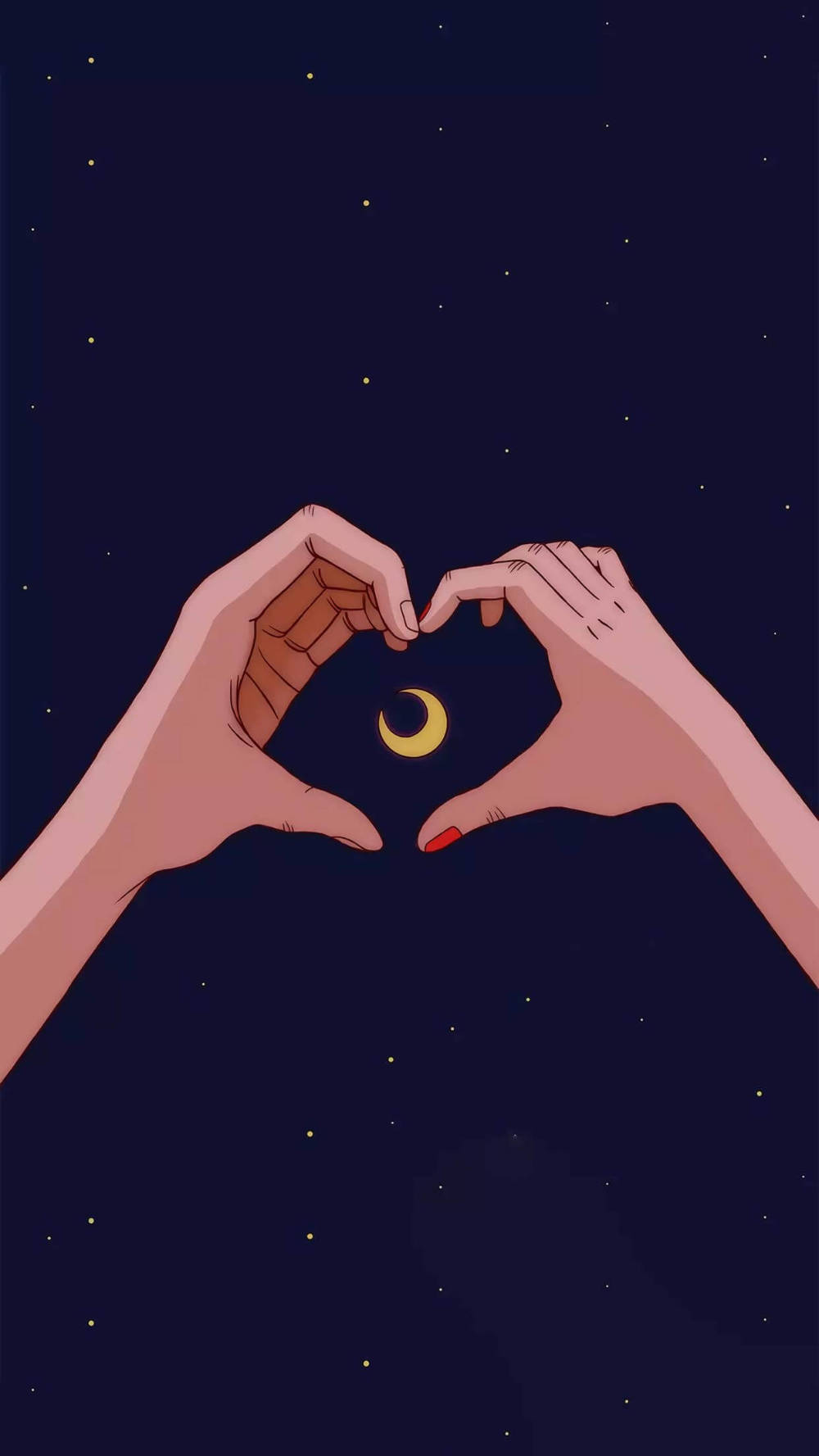 crescent moon, starry night sky, hands, HD Phone Wallpaper