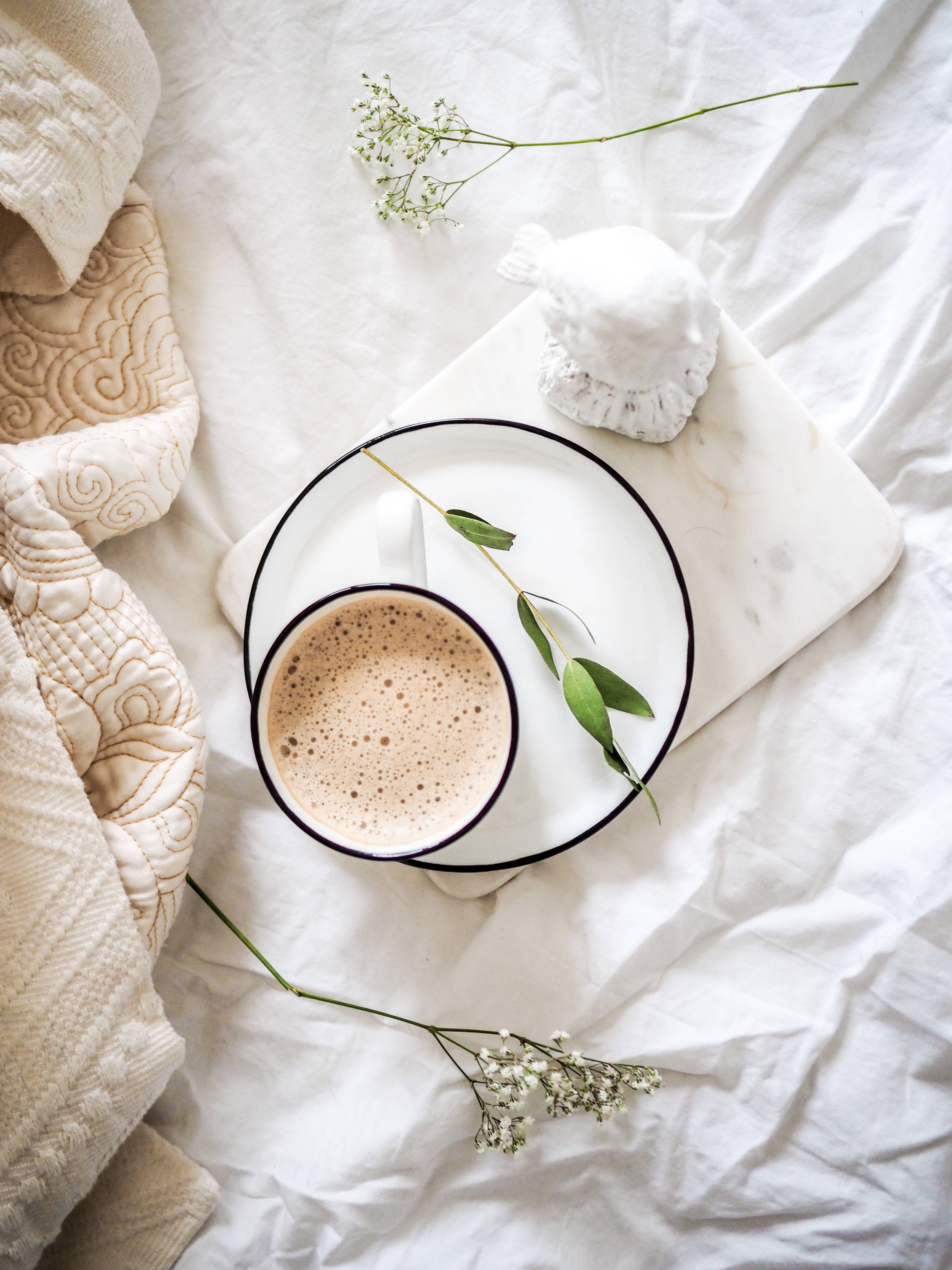 morning coffee, cozy cup, marble tray, 5K Phone Wallpaper