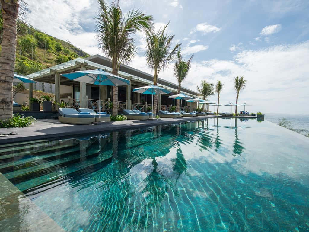 infinity pool, turquoise water, ocean, SD Desktop Wallpaper