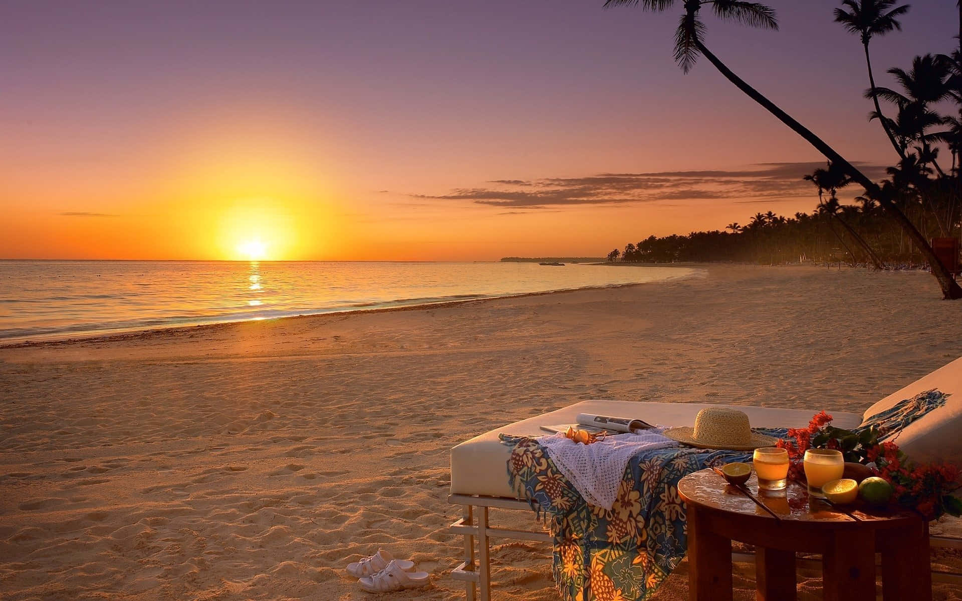 serene garden escape, beach sunset, lounge chair, Full HD Desktop Wallpaper
