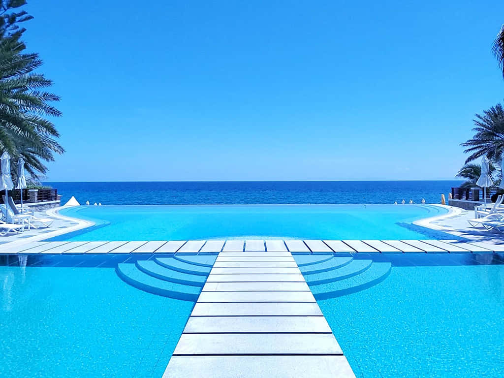infinity pool, stone walkway, turquoise ocean, SD Desktop Wallpaper