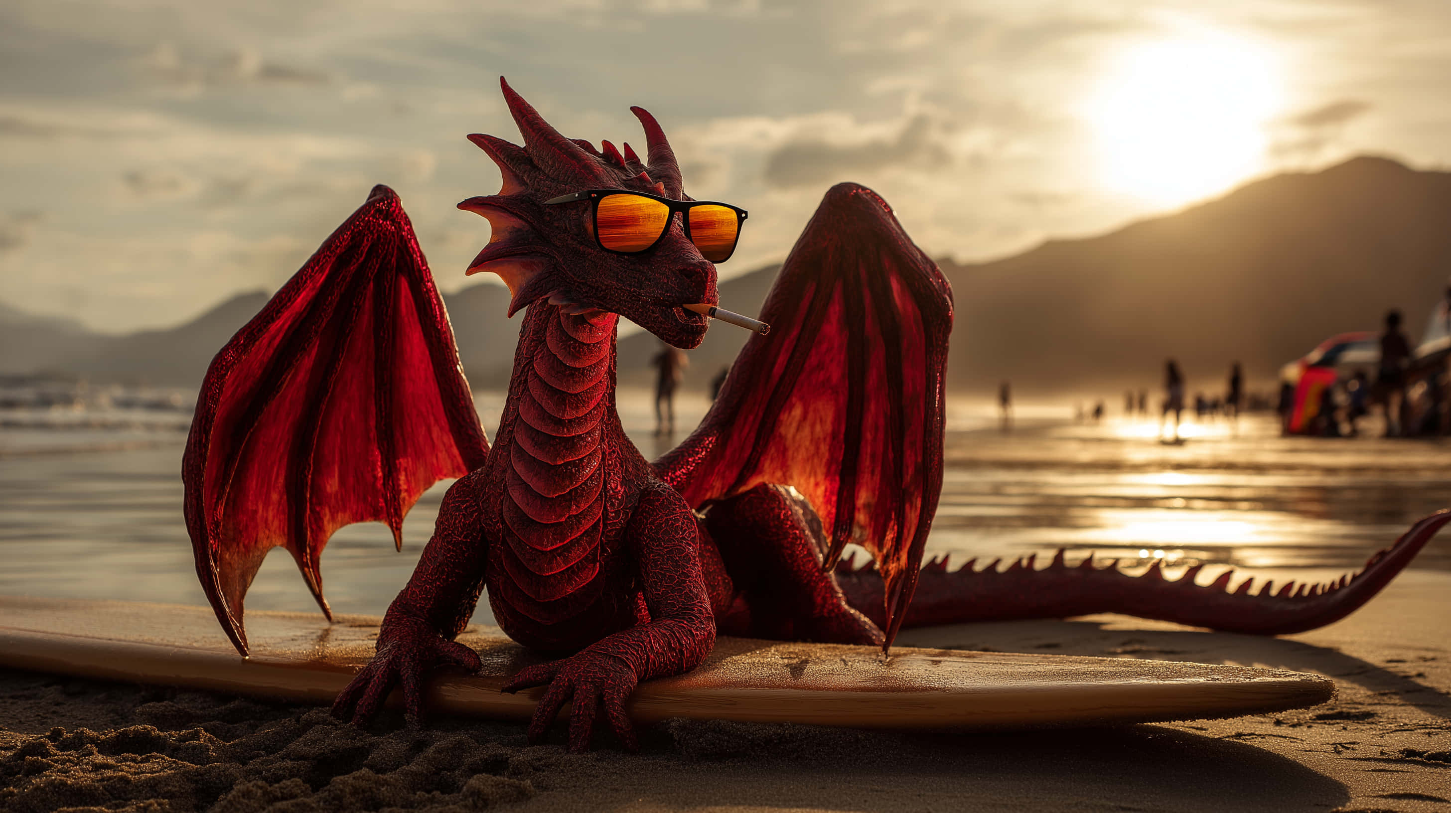 red dragon, sunglasses, cigarette, 2K Desktop Wallpaper