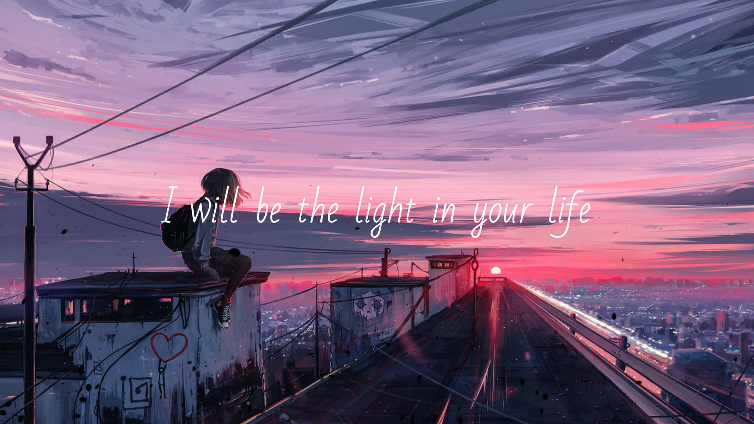sunset, pink and purple skies, glowing streetlights, 2K Desktop Wallpaper