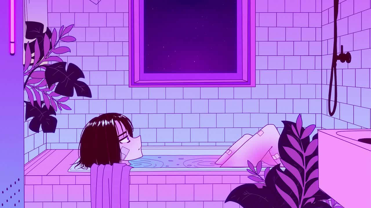 dark hair, bubble bath, starry night sky, HD Desktop Wallpaper