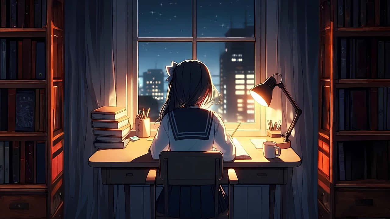 sailor uniform, wooden desk, window, HD Desktop Wallpaper