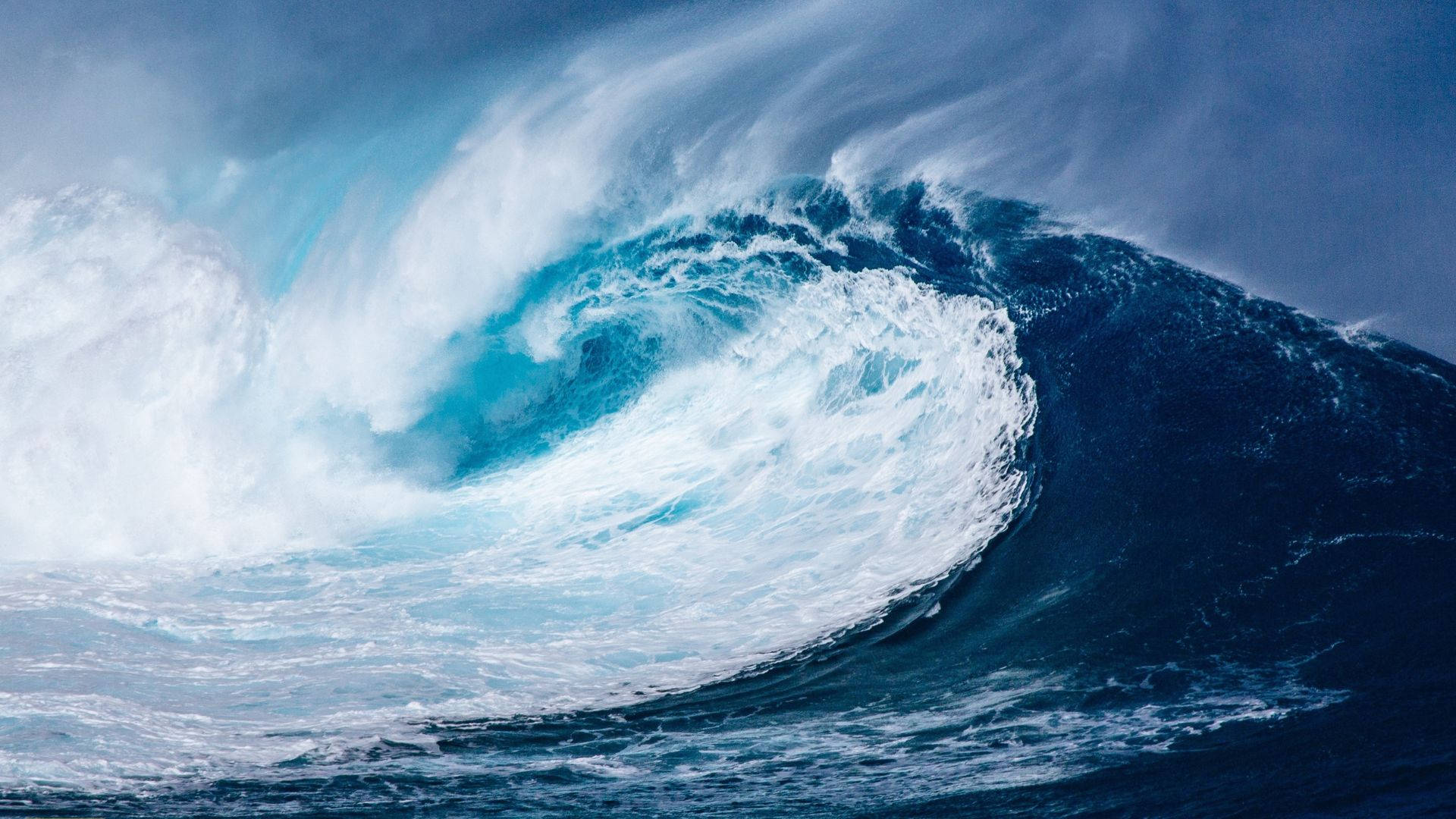 turquoise ocean, stormy sky, white foam, Full HD Desktop Wallpaper
