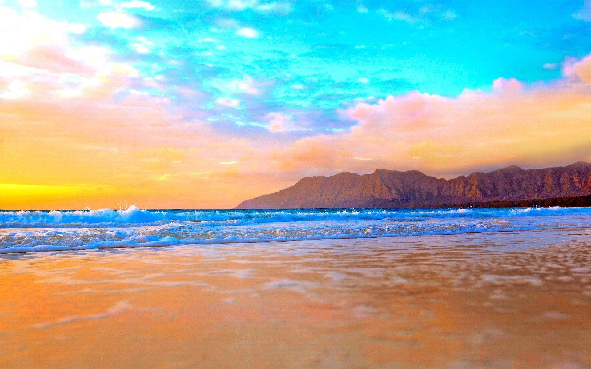 Sunset, golden beach, fiery orange, Full HD Desktop Wallpaper
