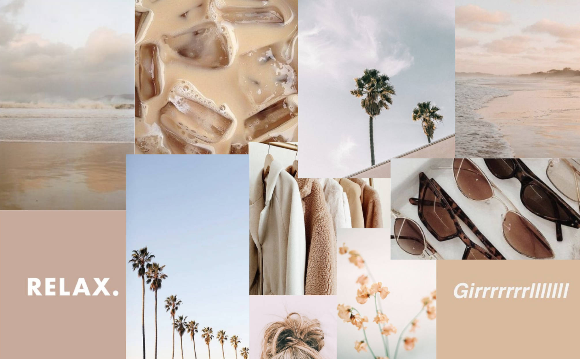 beach waves, palm trees, iced coffee, Full HD Desktop Wallpaper