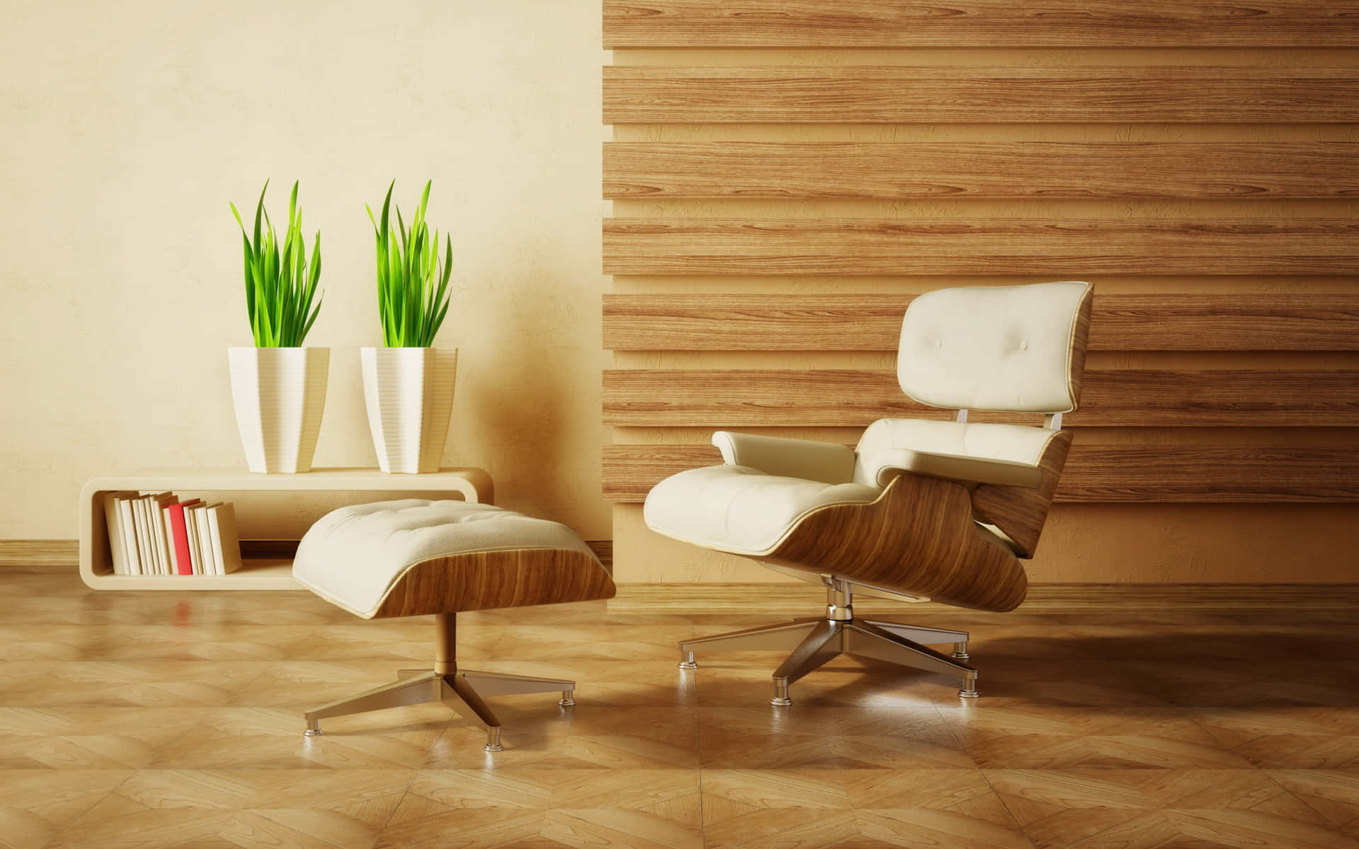 beige lounge chair, wooden interior, white leather lounge chair, Full HD Desktop Wallpaper