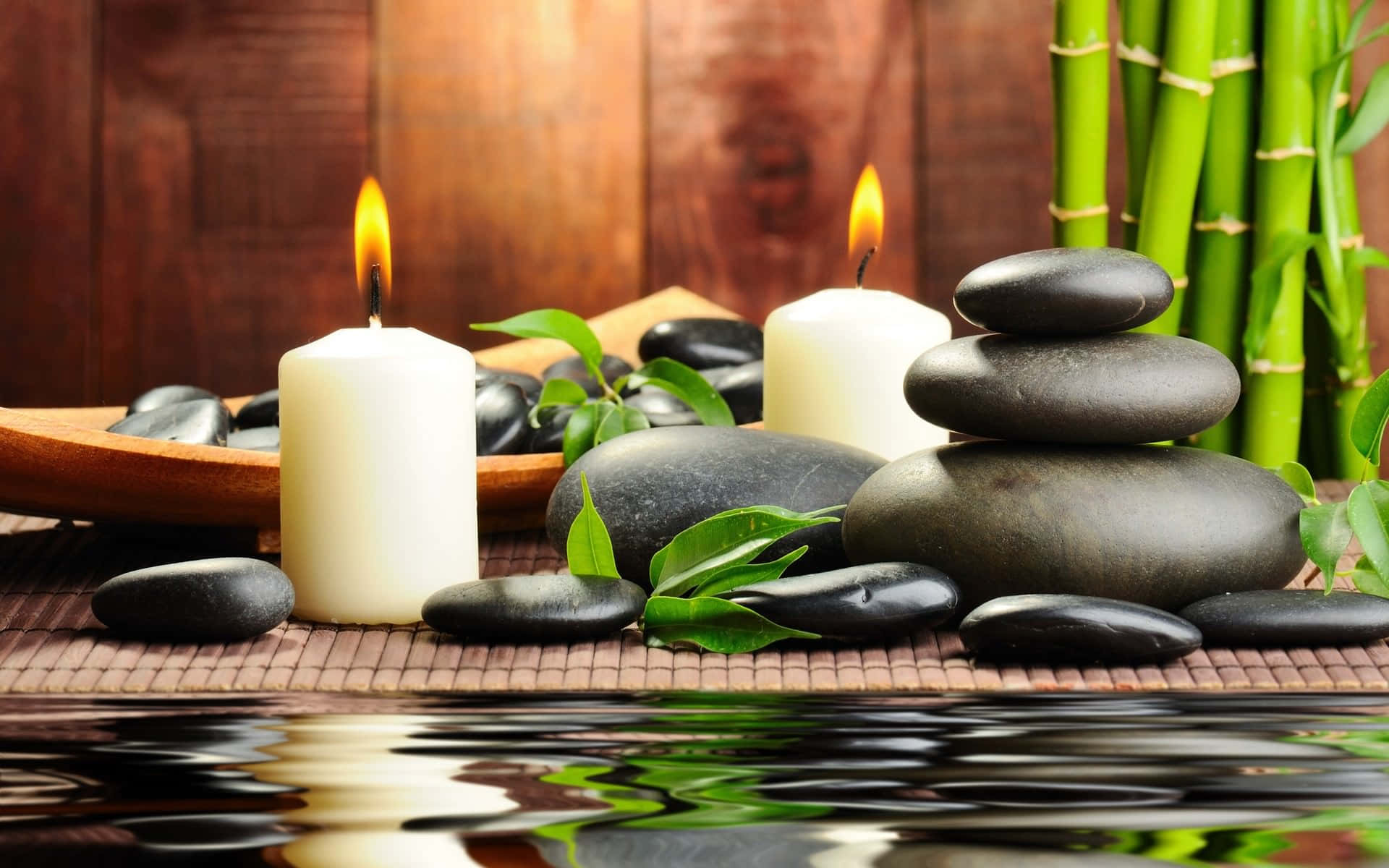 Zen Desktop, Stone Stack, Candles, Full HD Desktop Wallpaper