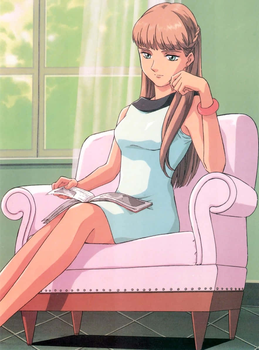 Relena Peacecraft, brown hair, pink armchair, SD Phone Wallpaper