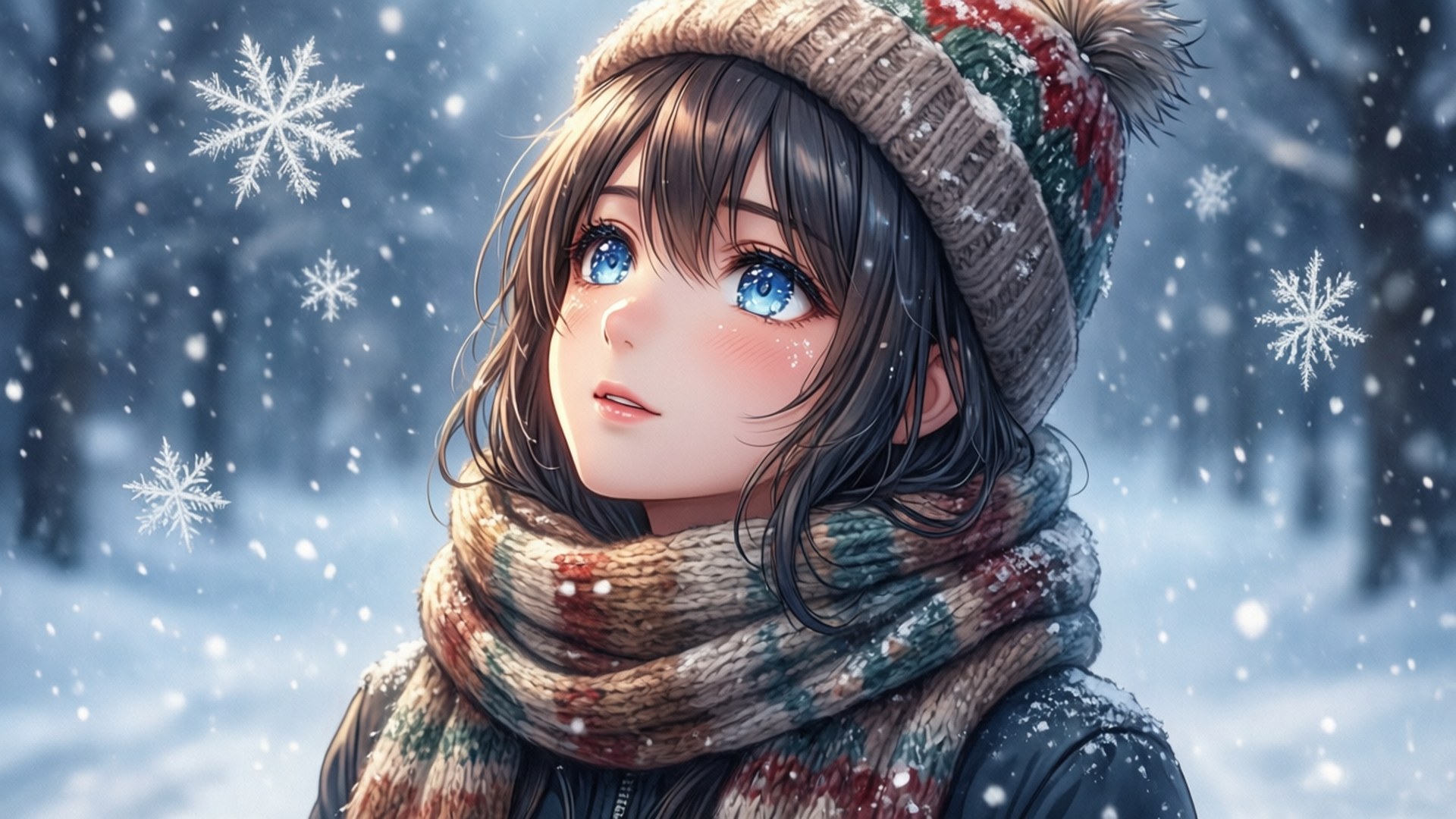 Rem, winter clothes, snowfall, Full HD Desktop Wallpaper