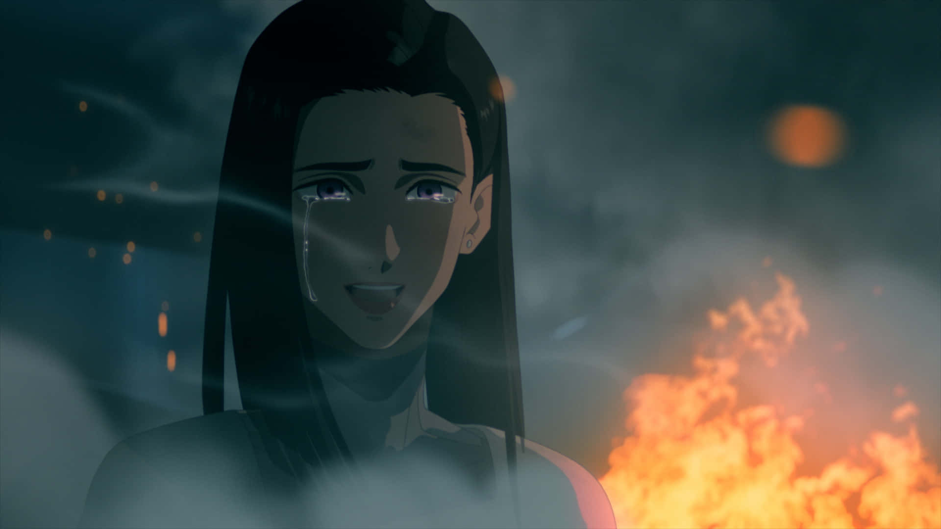 Rem Saverem, long dark hair, raging fire, Full HD Desktop Wallpaper