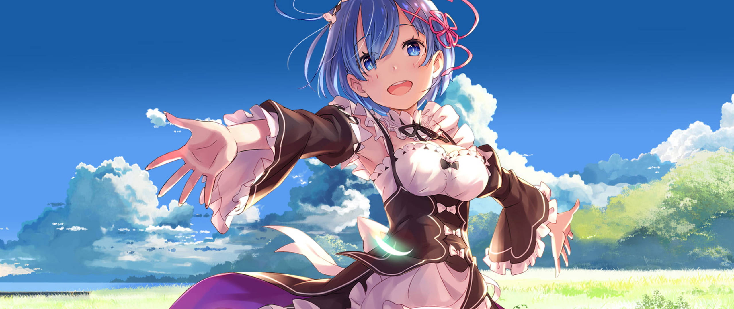 Rem, blue hair, maid outfit, 2K Desktop Wallpaper
