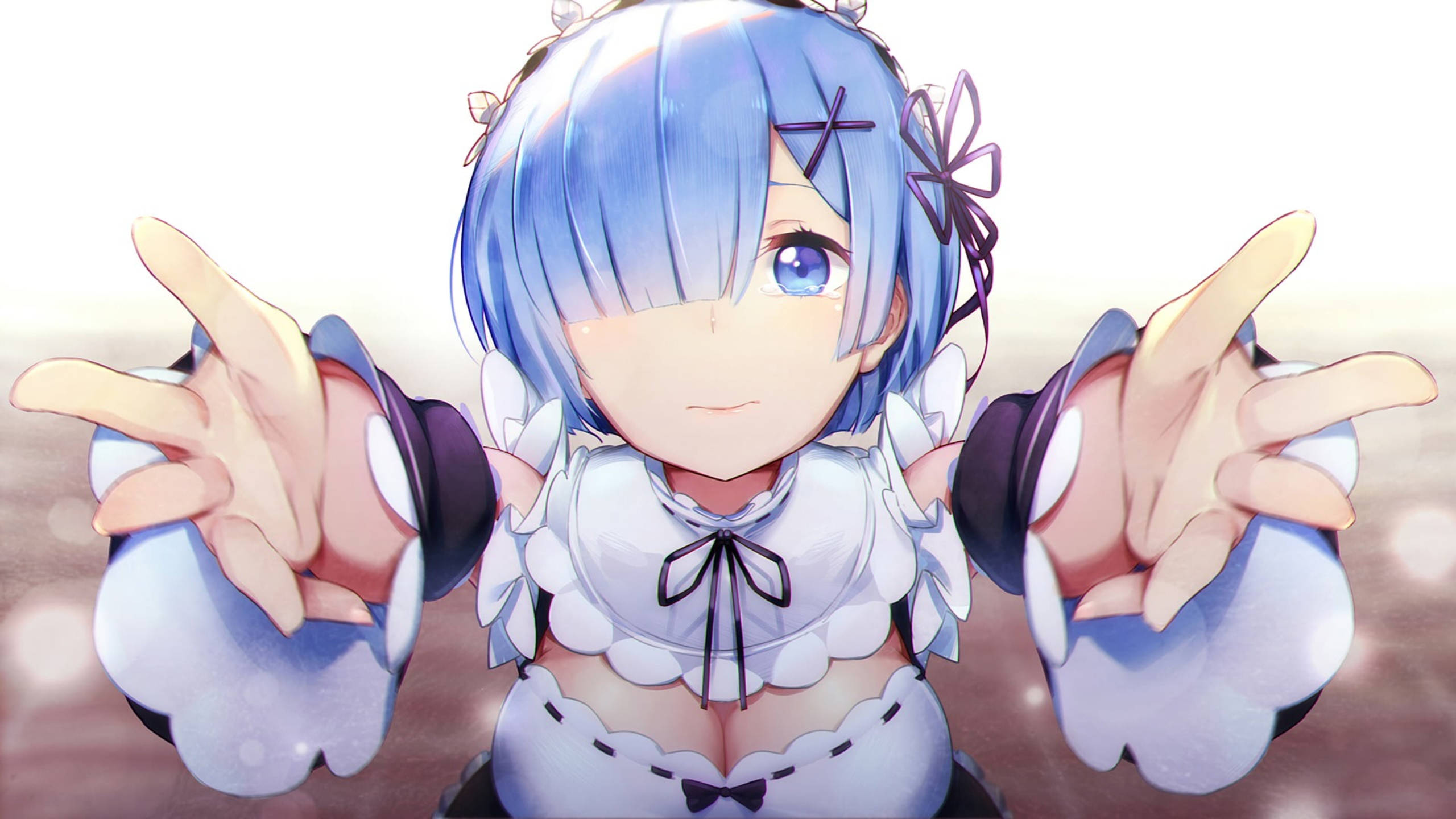 Rem, blue hair, maid outfit, 2K Desktop Wallpaper