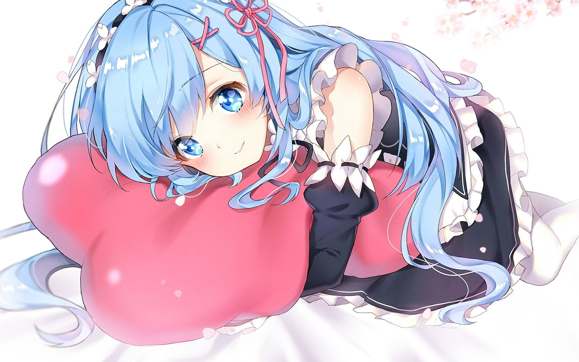 Rem, red pillow, pink pillow, Full HD Desktop Wallpaper